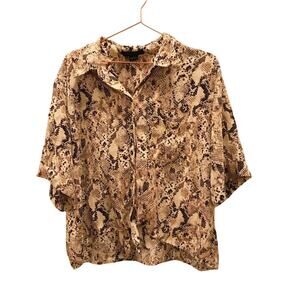 Sanctuary Snakeskin Print Tie Front Shirt Blouse Size Large